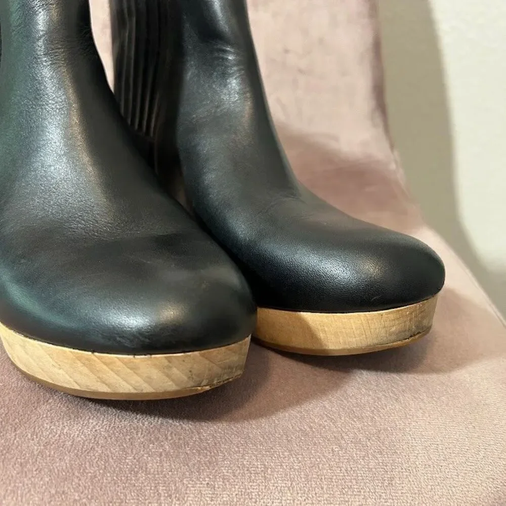 Madewell The Clog Boot 9 Black Leather Wooden Heel Pull On